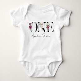 Floral ONE Baby Girl's 1st Birthday + Name Outfit Baby Bodysuit
