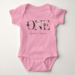 Floral ONE Baby Girl's 1st Birthday + Name Outfit Baby Bodysuit