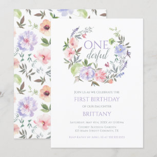 Floral Onederful First birthday Invitation