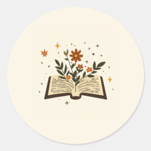 Floral Open Book Round Sticker