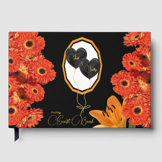 Floral Orange and Black Wedding Guest Book