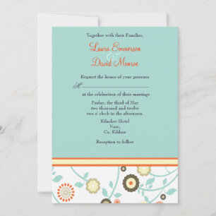 Floral orange and blue Wedding invitation