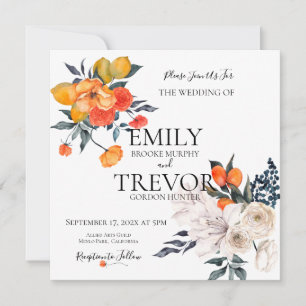 Floral orange and white wedding invitation