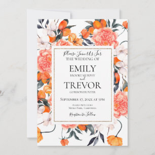 Floral orange and white wedding invitation detail