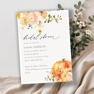 Floral Orange Autumn Pumpkin Bridal Shower Invite