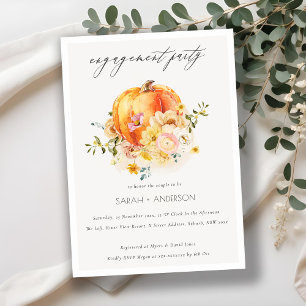 Floral Orange Autumn Pumpkin Engagement Invite