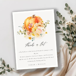 Floral Orange Autumn Pumpkin Floral Wedding Thank You Card