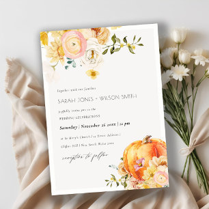Floral Orange Autumn Pumpkin Wedding Invite