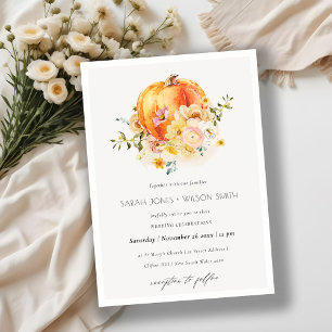 Floral Orange Autumn Pumpkin Wedding Invite