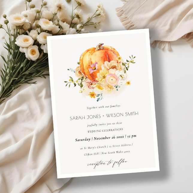 Floral Orange Autumn Pumpkin Wedding Invite (Creator Uploaded)