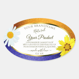 Floral Orange Blue Glitter White Product Labels