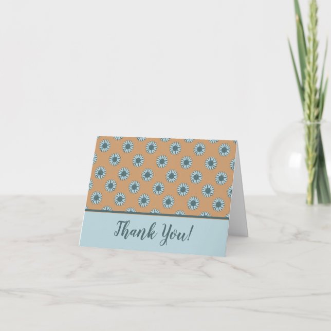 Floral Orange Blue Sunflower Dots Pattern Thank You Card (Front)