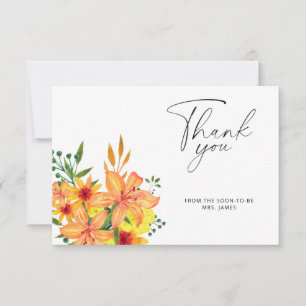 Floral orange bridal shower thank you card
