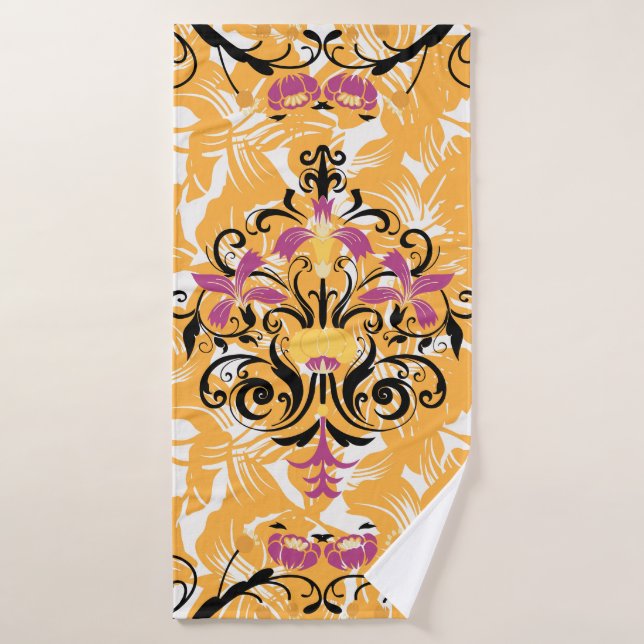 Floral Orange Design, Hollow Life Bath Towel Set (Bath Towel)