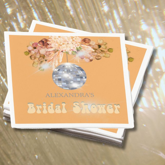 Floral Orange Disco Ball Bridal Shower  Napkin (Creator Uploaded)
