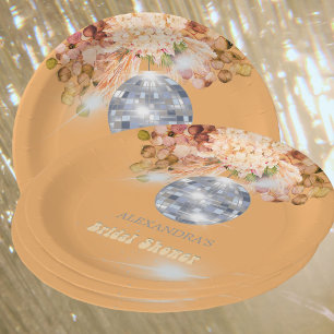 Floral Orange Disco Ball Bridal Shower Paper Plate