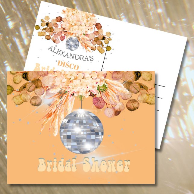 Floral Orange Disco Ball Bridal Shower Postcard (Creator Uploaded)