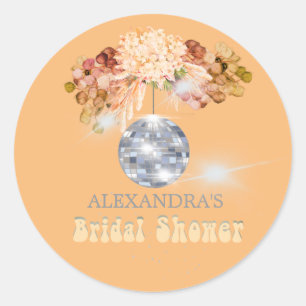 Floral Orange Disco Ball Bridal Shower Sticker 