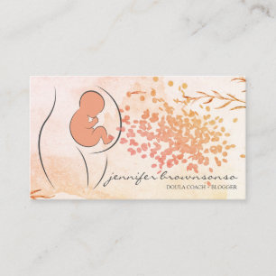 Floral Orange Doula Birth Coach Pregnant Business Card