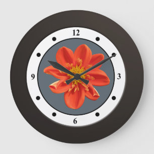 Floral Orange Garden Flower Modern Digits Large Clock