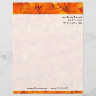 Floral Orange Garden Lilies Custom Address Letterhead