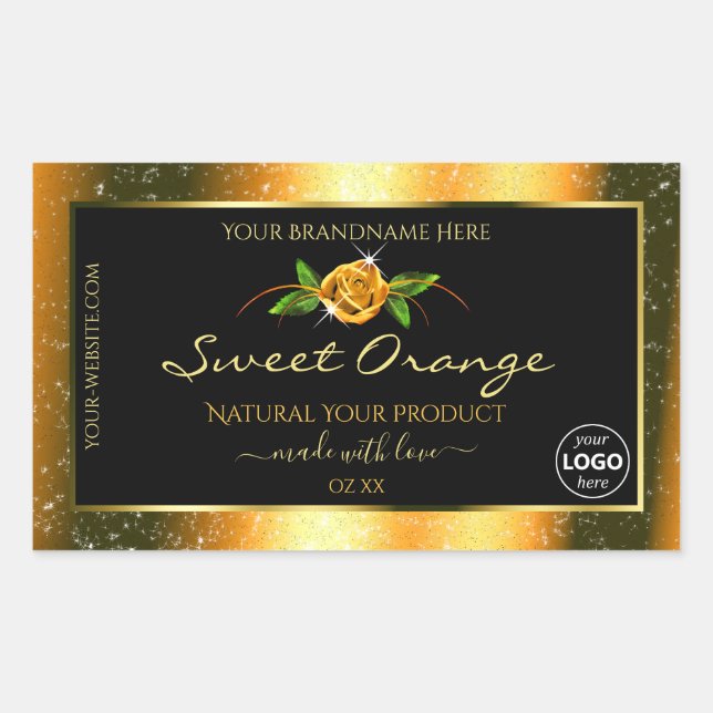 Floral Orange Glitter Black Product Labels Logo (Front)
