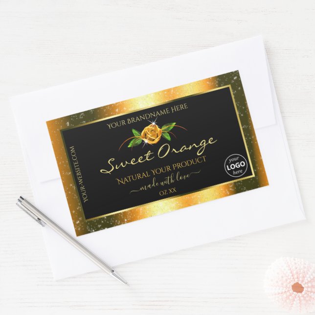 Floral Orange Glitter Black Product Labels Logo (Envelope)