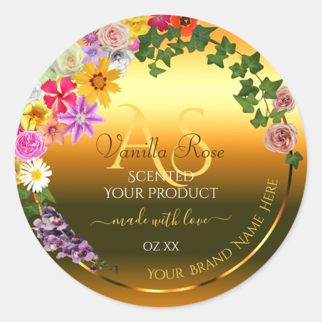 Floral Orange Gradient Product Labels and Monogram (Front)