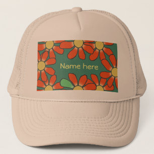 Floral orange green trucker hat