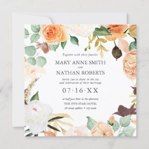 Floral Orange Late Summer ALL IN ONE Wedding Invit Invitation
