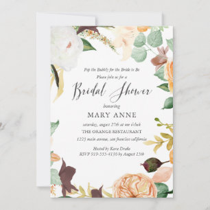 Floral Orange Late Summer Wedding Bridal Shower  I Invitation
