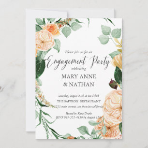 Floral Orange Late Summer Wedding ENGAGEMENT PARTY Invitation