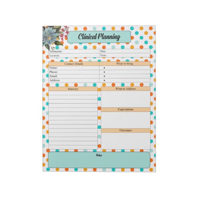 Floral Orange n Blue Polka Dot _ Clinical Planning Notepad (Rotated)
