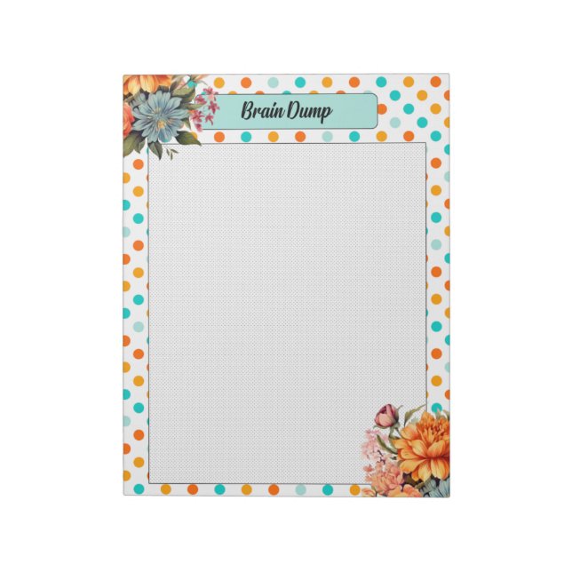 Floral Orange n Blue Polka Dots _ Brain Dump Notepad (Rotated)