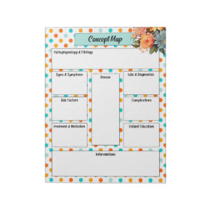 Floral Orange n Blue Polka Dots _ Concept Map Notepad