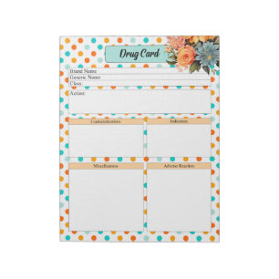 Floral Orange n Blue Polka Dots _Drug Card Notepad