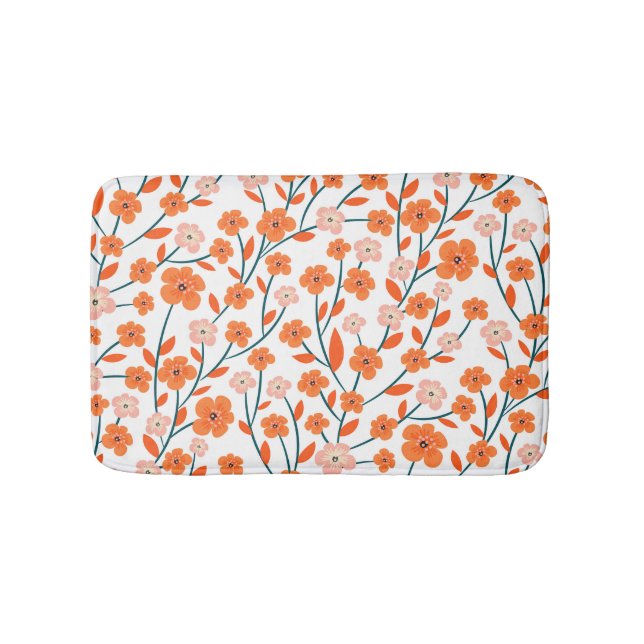 Floral Orange Pastel White Seamless Bath Mat (Front)