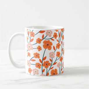 Floral Orange Pastel White Seamless Coffee Mug