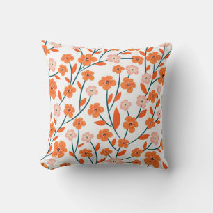 Floral Orange Pastel White Seamless Cushion