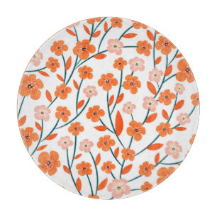 Floral Orange Pastel White Seamless Cutting Board