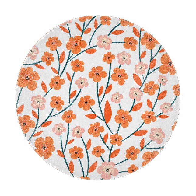 Floral Orange Pastel White Seamless Cutting Board (Front)