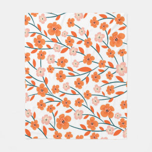 Floral Orange Pastel White Seamless Fleece Blanket