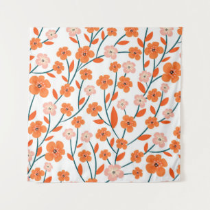 Floral Orange Pastel White Seamless Tapestry