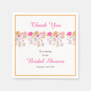Floral Orange & Pink Bird Cages Bridal Shower Napkin