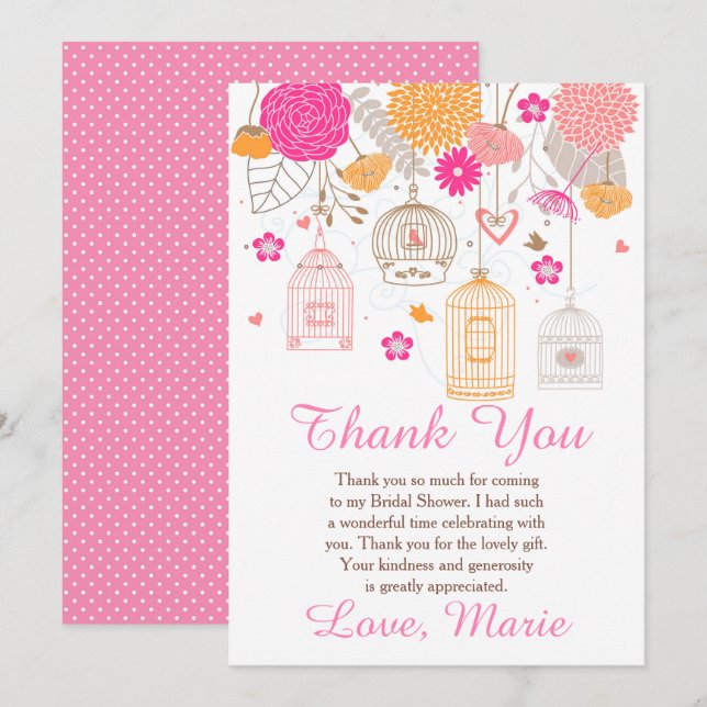 Floral Orange & Pink Bridal Shower Thank You Card (Front/Back)