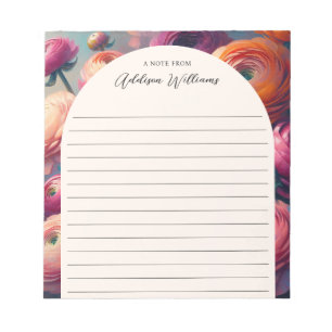 Floral Orange Pink Ranunculus Lined Personalized Notepad
