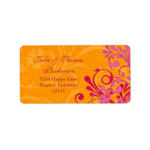 Floral Orange Pink Wedding Return Address Label