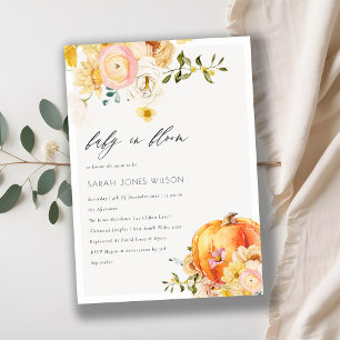 Floral Orange Pumpkin Baby In Bloom Shower Invite