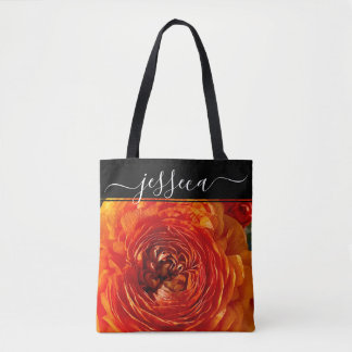 Floral Orange Ranunculus Photograph Personalised Tote Bag