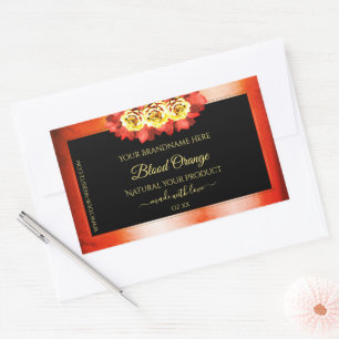 Floral Orange Red Marble Black Product Label Roses